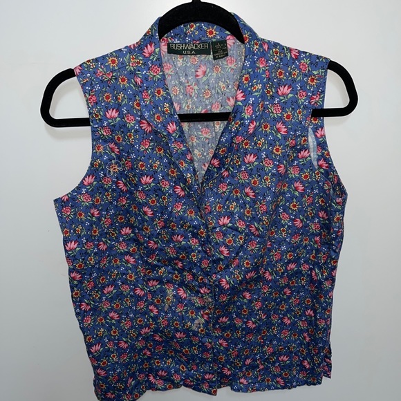 Vintage Bushwacker Women's Large L Cotton Button Up Collared Sleeveless Shirt - Picture 11 of 12